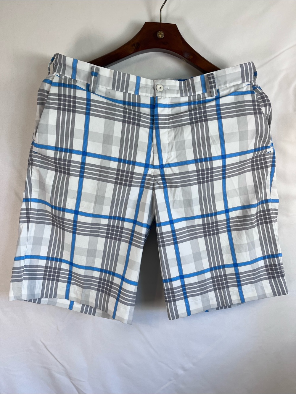 Nike Golf Tour Performance Dri-FIT Shorts Mens 34 White / Blue Plaid